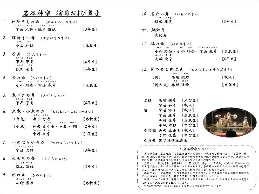 令和5年度神楽奉納プログラム（内容）です